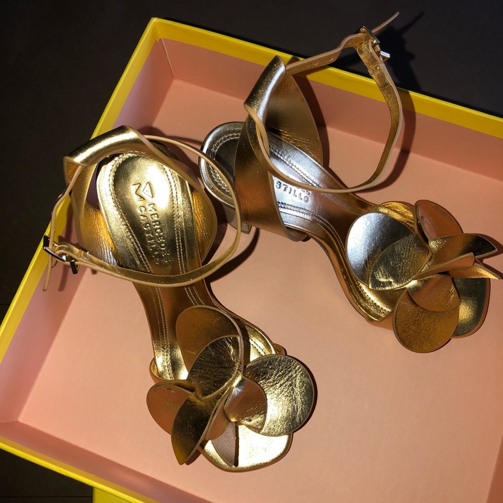 Mercedes Castillo Metallic Gold Heels.